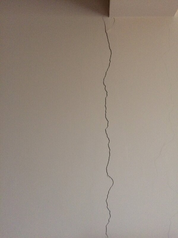 A crack on the painted wall