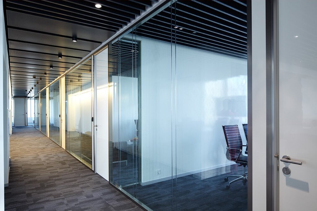 All-glass partition with a door 33 фото