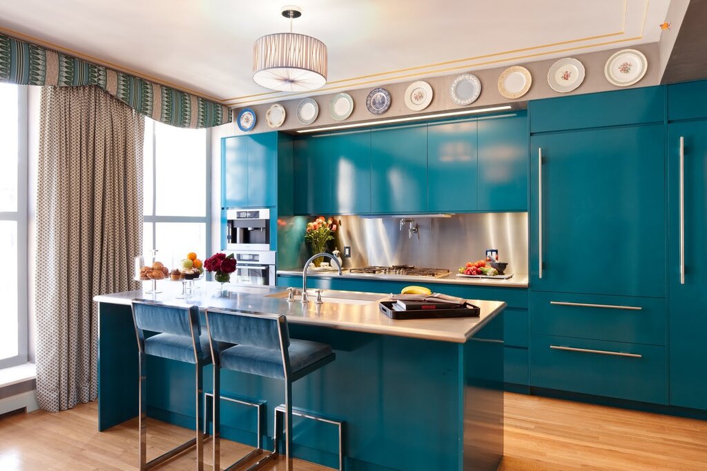 The color of sea waves in the kitchen interior