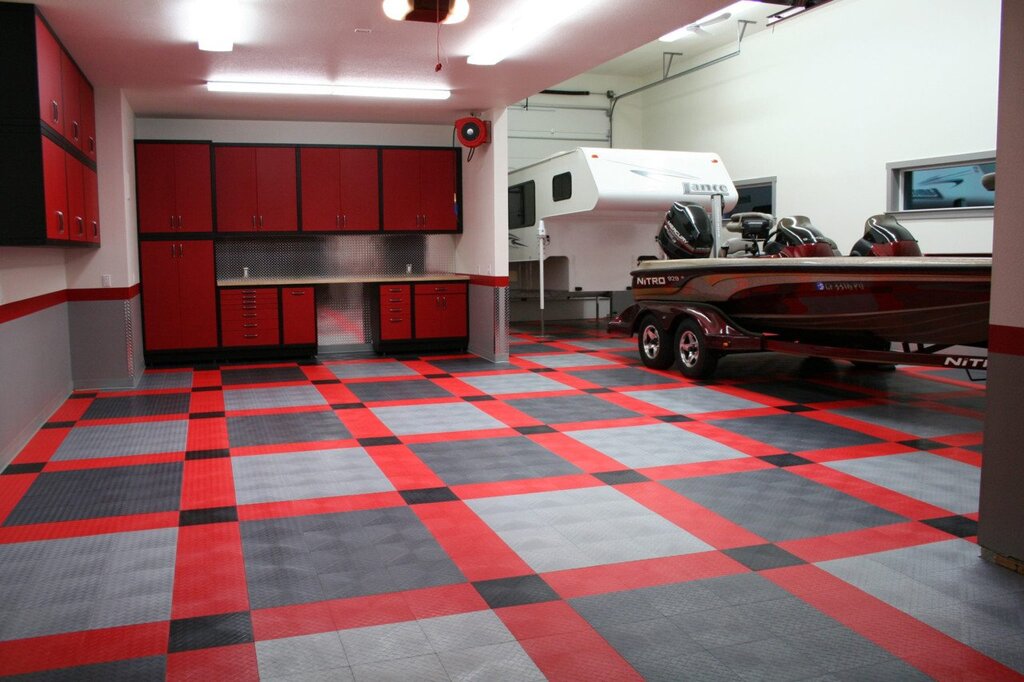 The color of the floor in the garage