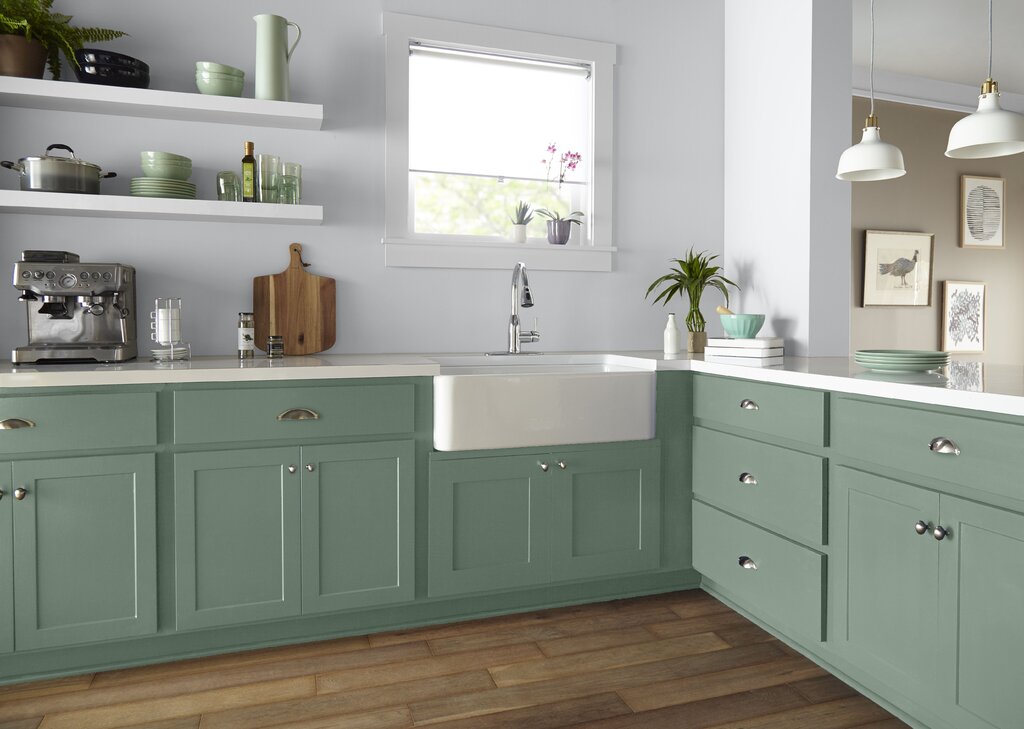 Sage color in the kitchen interior