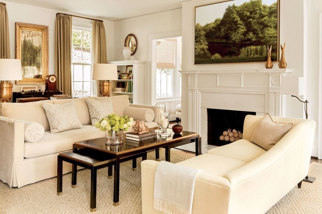 Ivory color in the living room interior