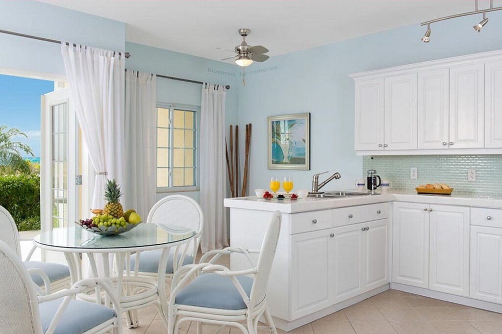 The color of the walls for a white kitchen