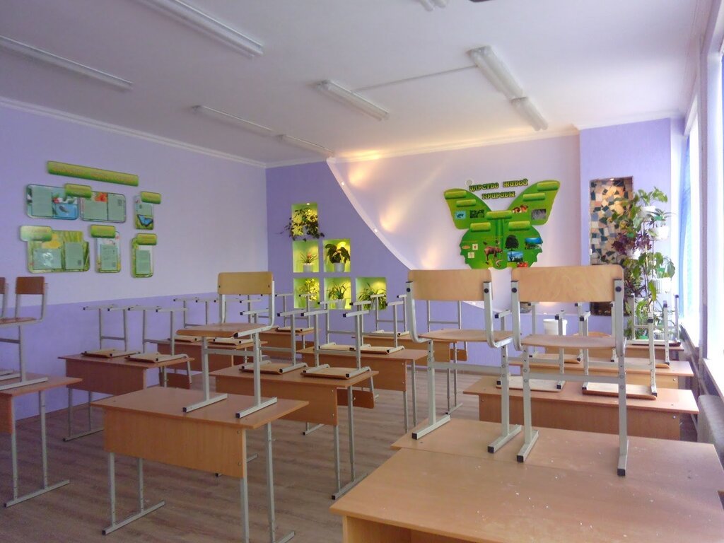 The color of the walls in the school classroom