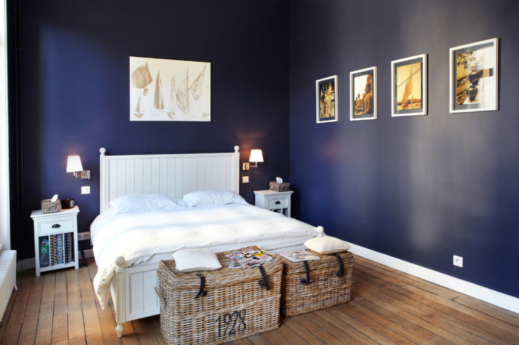 The colors of the walls in the bedroom interior