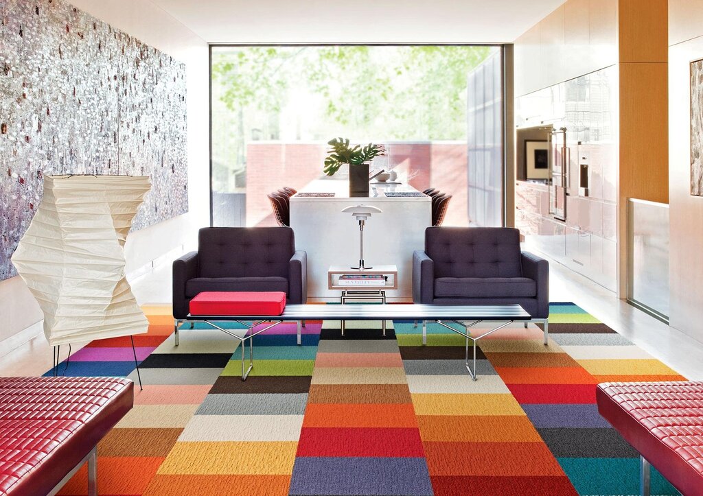 Colored floor tiles