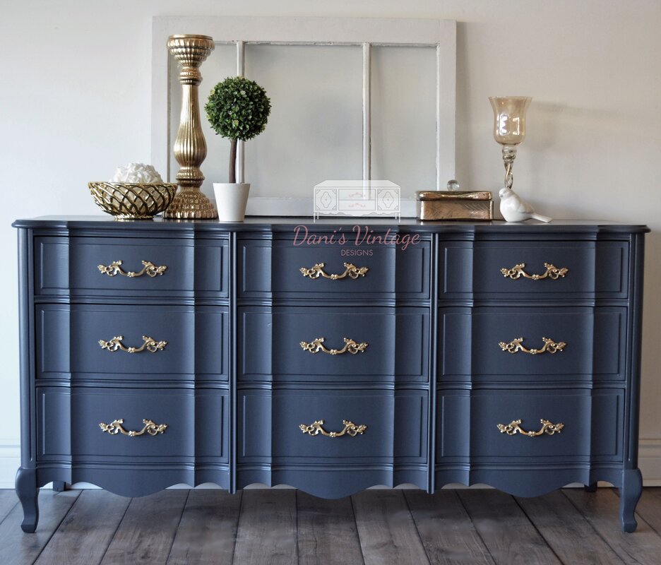 A colorful dresser in the interior