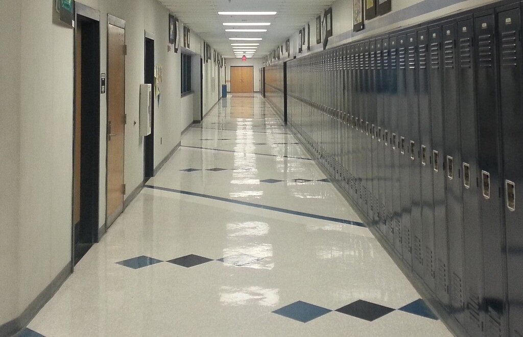 Dark school corridor