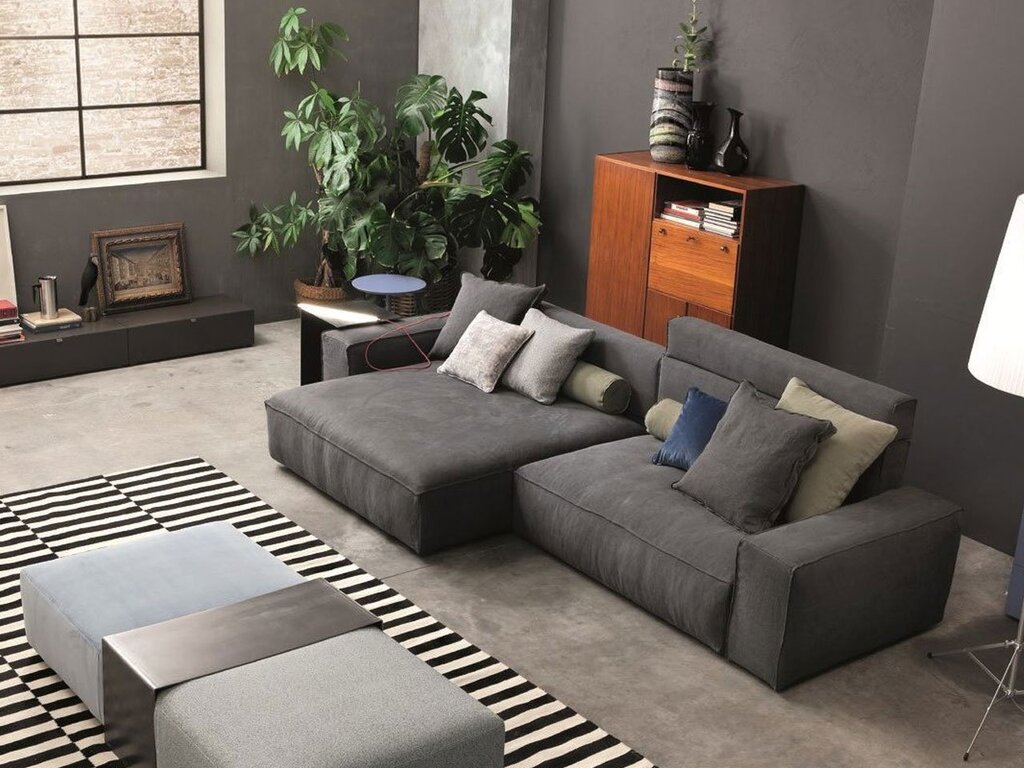 Dark grey sofa in the interior