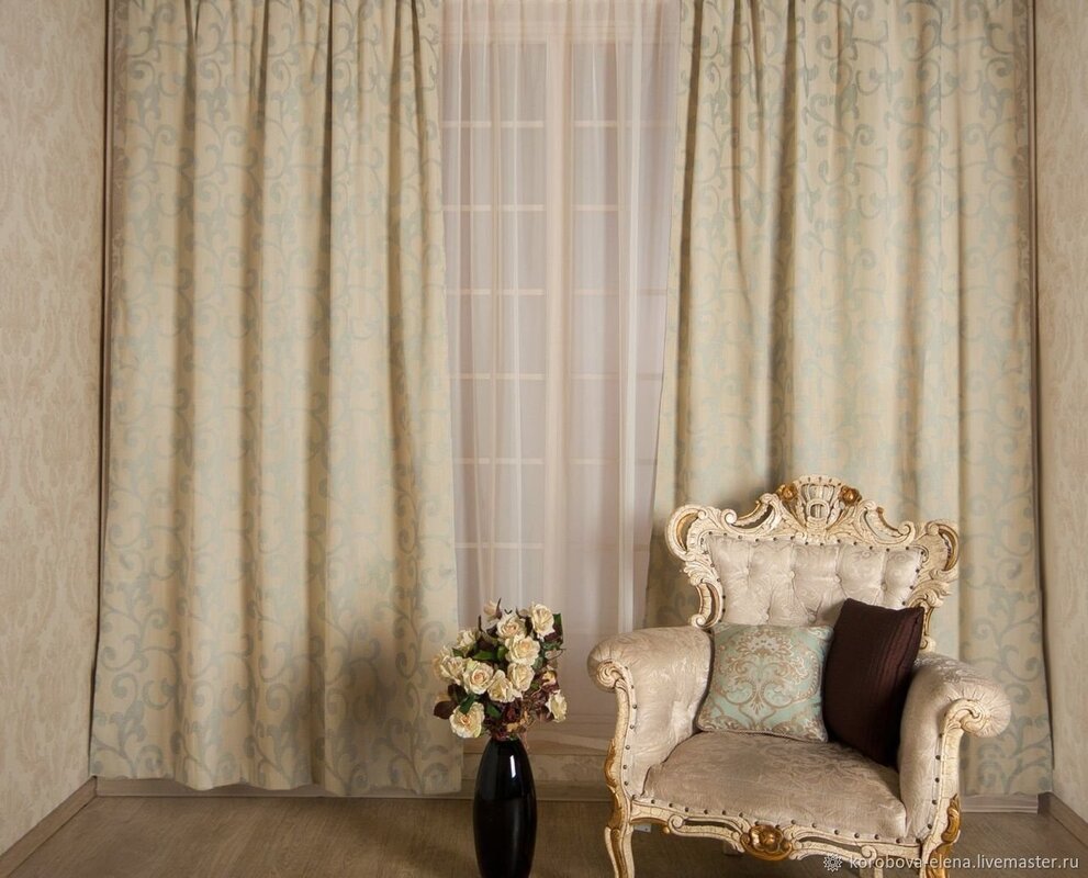 Sheer curtains with monograms in the interior