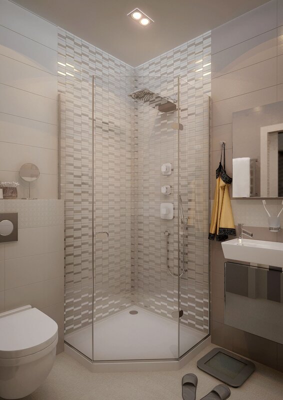 Corner shower made of tiles