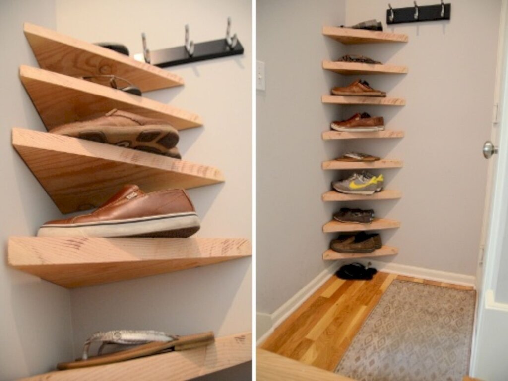 Corner shoe rack for the hallway