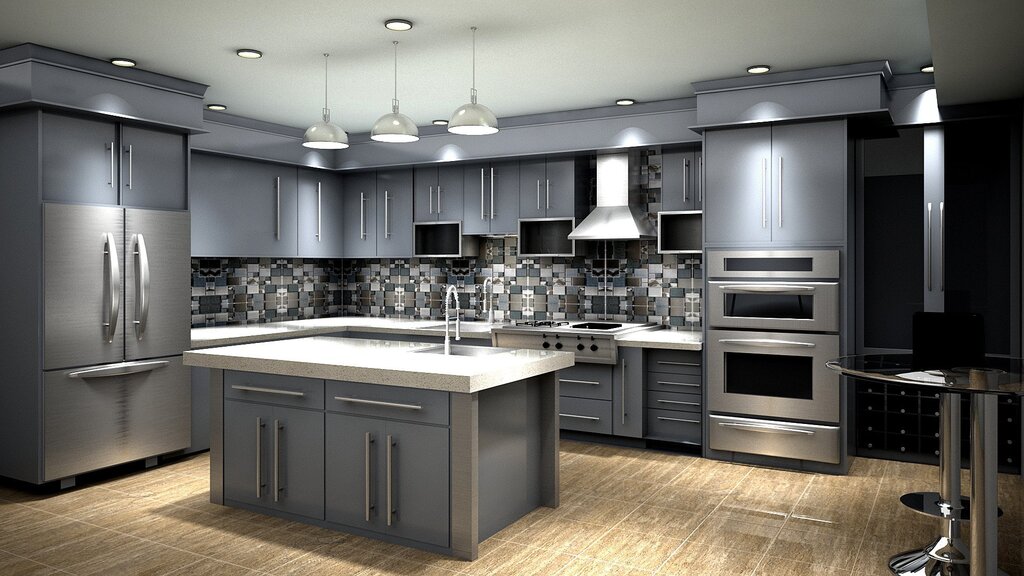 Gray corner kitchens