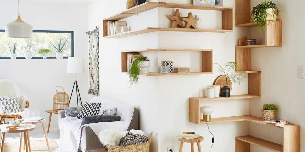 Corner shelves for the living room