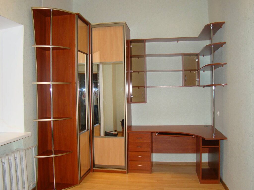 Corner wardrobe with computer desk