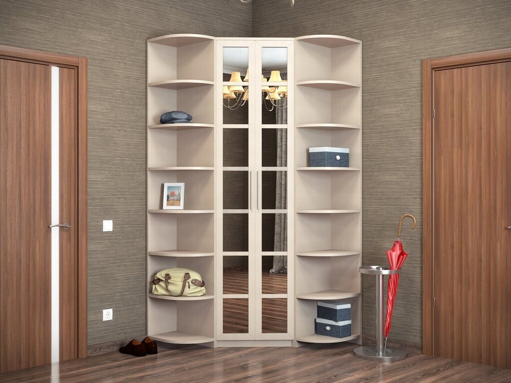 Corner cabinet with open shelves