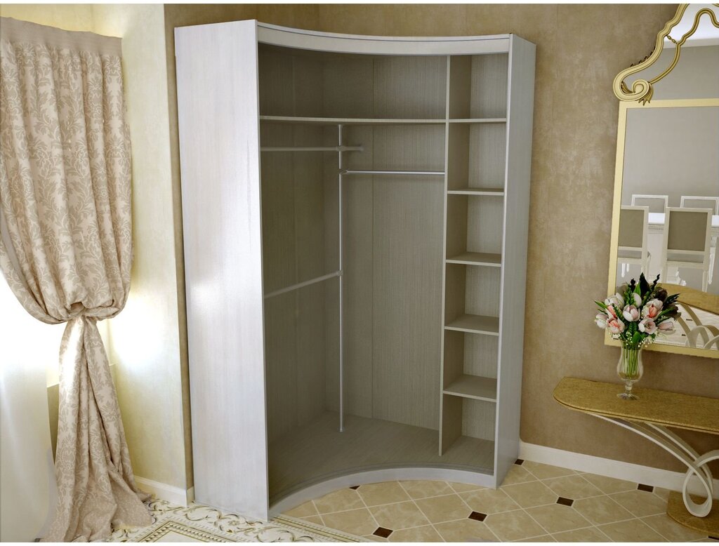 Corner wardrobe for the bedroom with a mirror