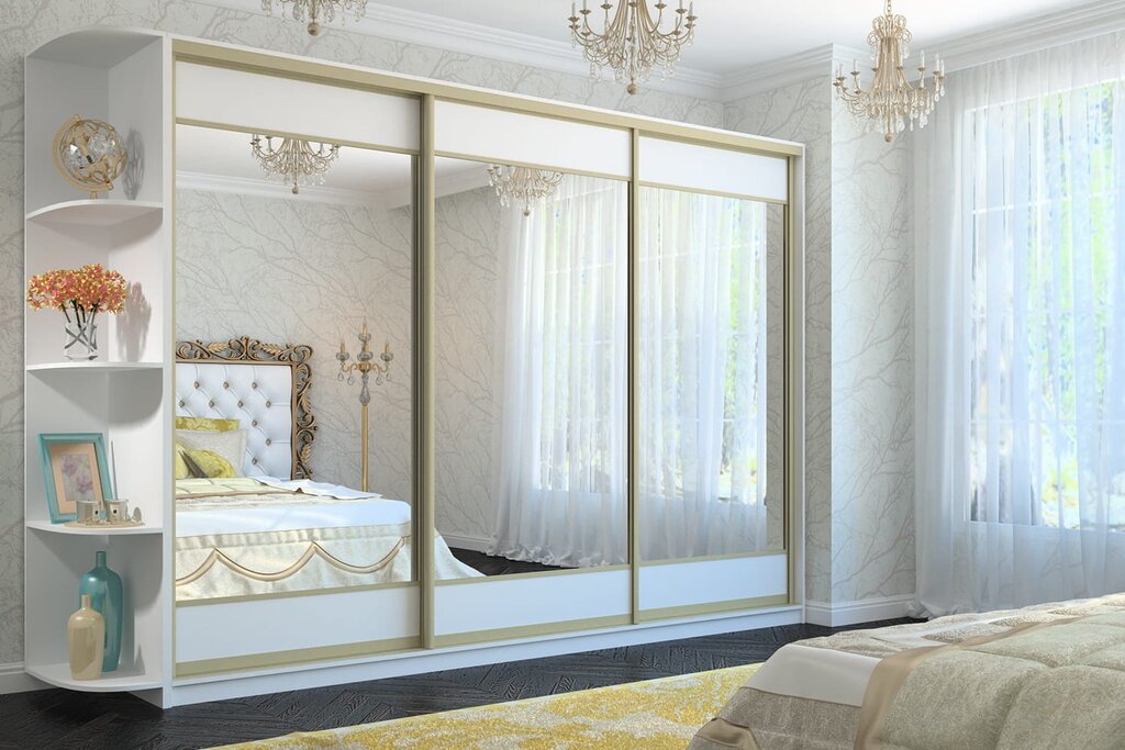 Corner mirrored wardrobe for the bedroom 20 фото