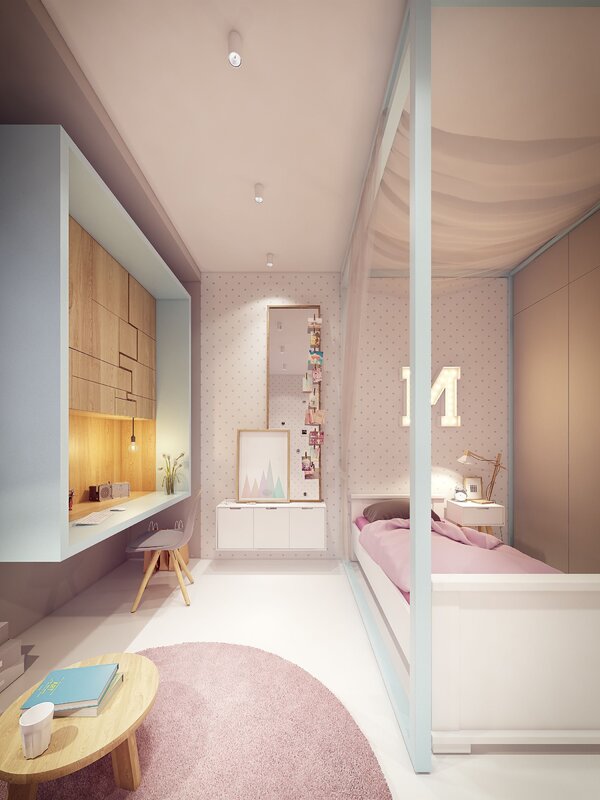 Narrow long bedroom design