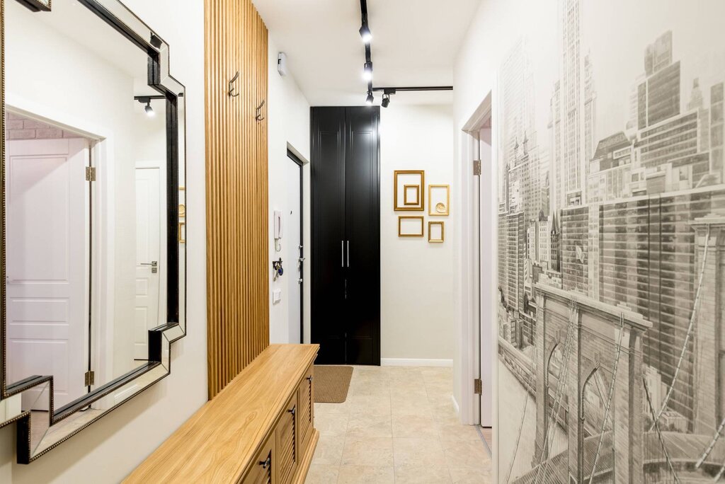 A narrow hallway in the apartment