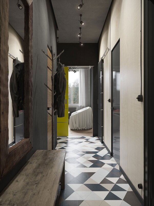 Narrow corridor in loft style 20 фото