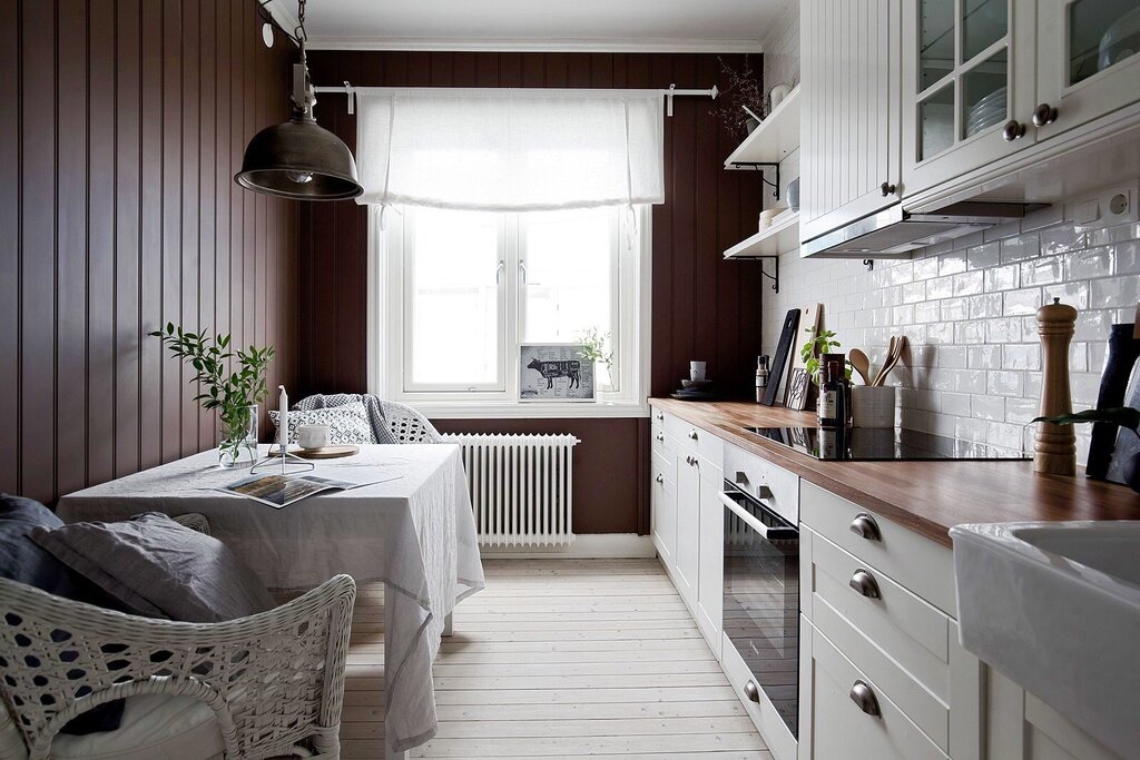 Wood paneling in a Scandinavian-style kitchen 25 фото