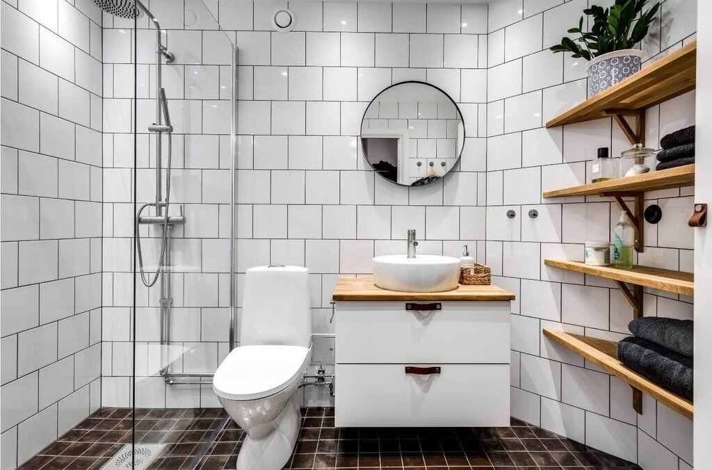 Bathroom and toilet in Scandinavian style