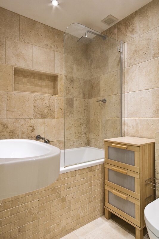 A travertine bathtub