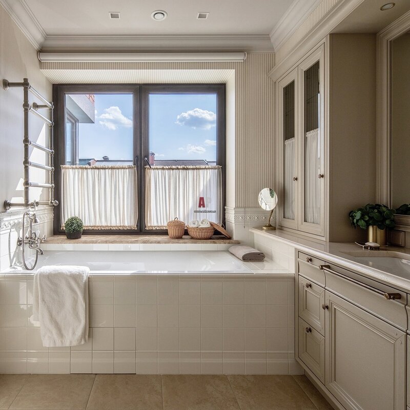 Bathtub near the window