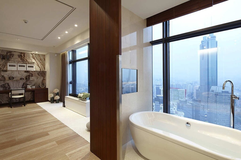 Bathtub with a panoramic window