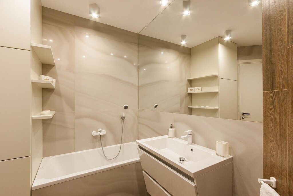 A bathroom in beige tones