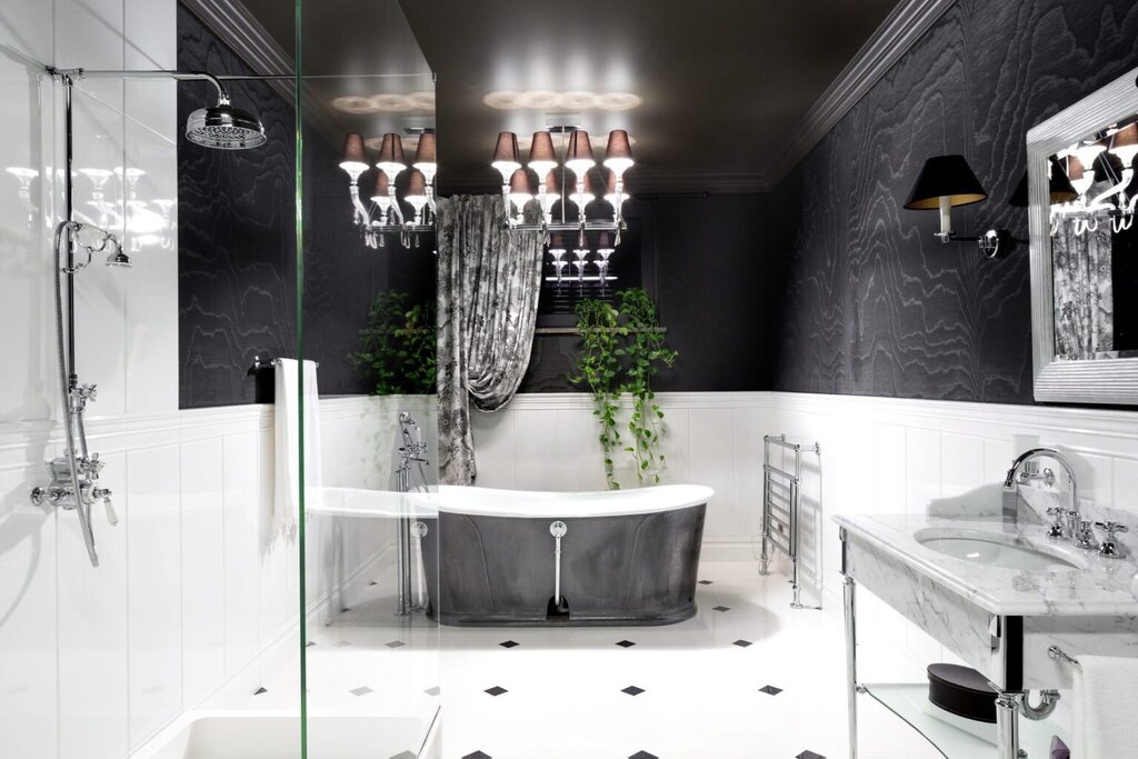 A black and white bathroom