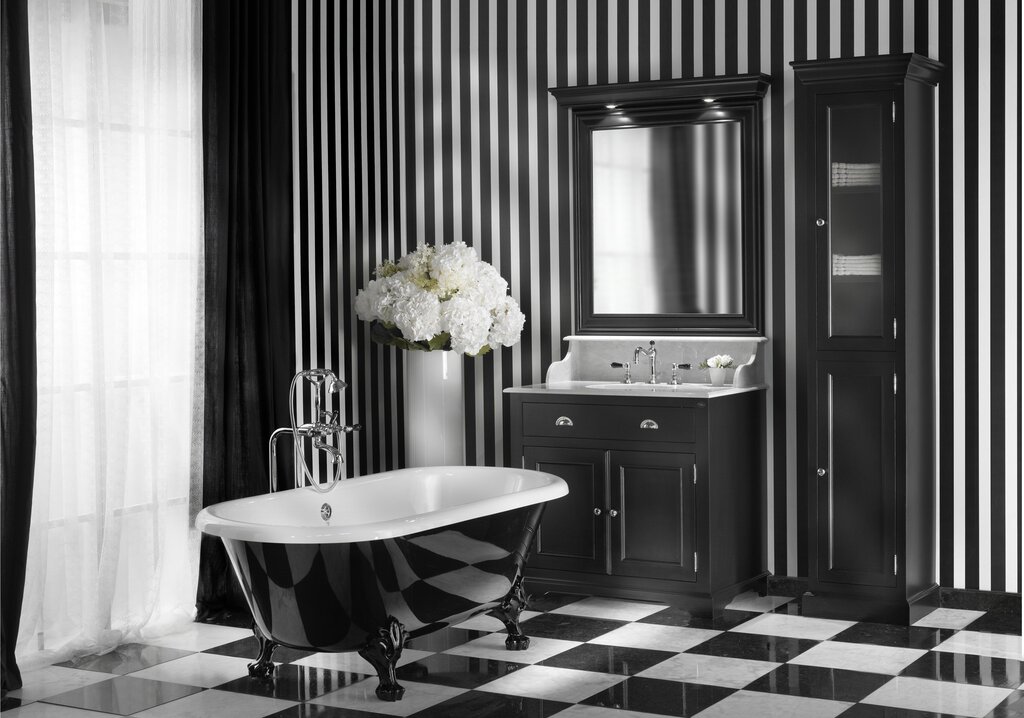 A black-and-white style bathroom