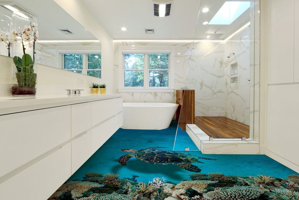 A bathtub in the floor