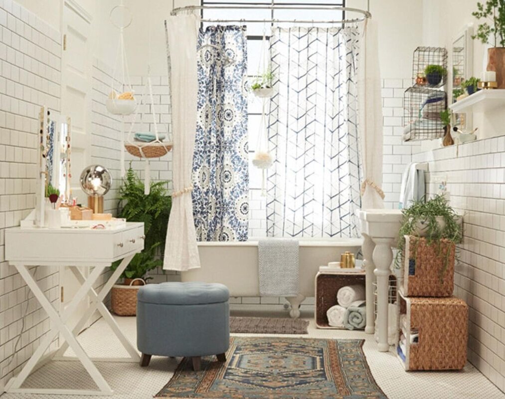 A boho-style bathroom