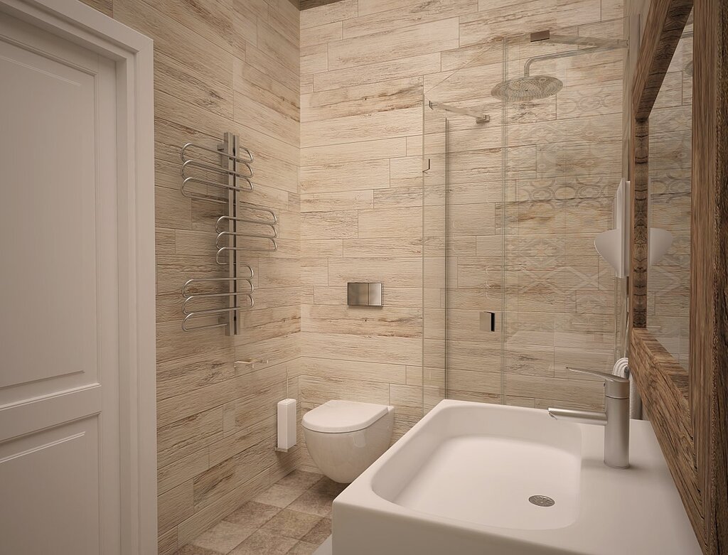 Bathroom porcelain stoneware with a wood effect