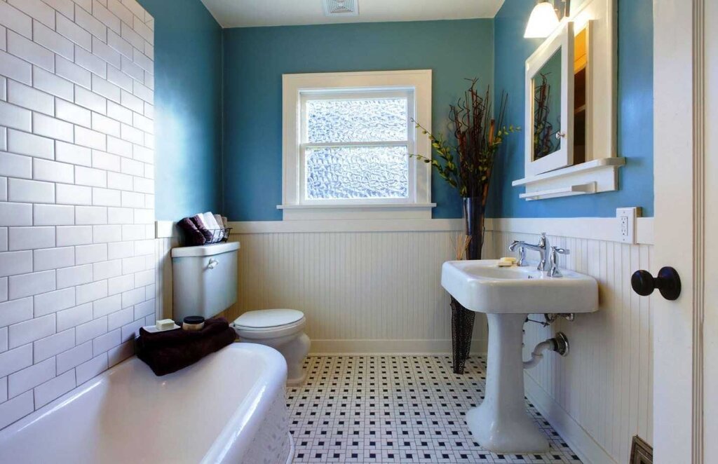 A bathroom without tiles