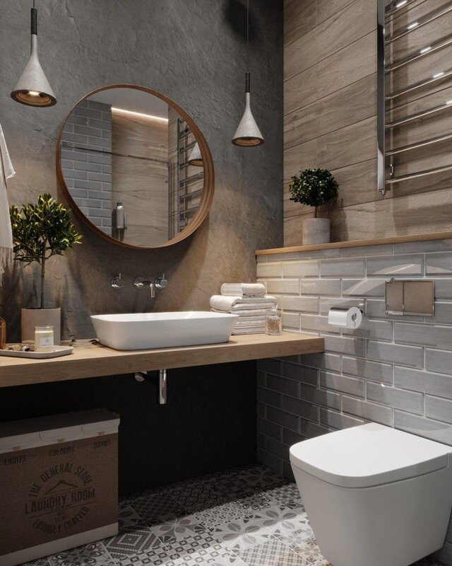 Bathroom with wooden elements