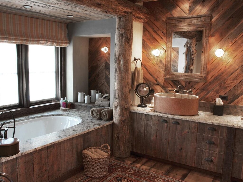 Bathroom with wooden finishes