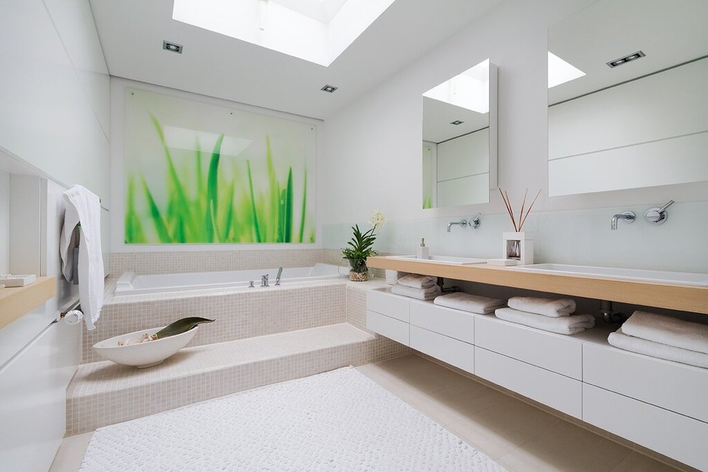 Bathroom with a long countertop