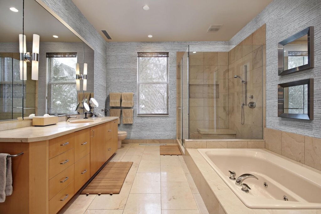 Bathroom with a shower and a window