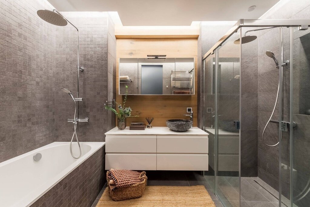 The bathroom with a shower area