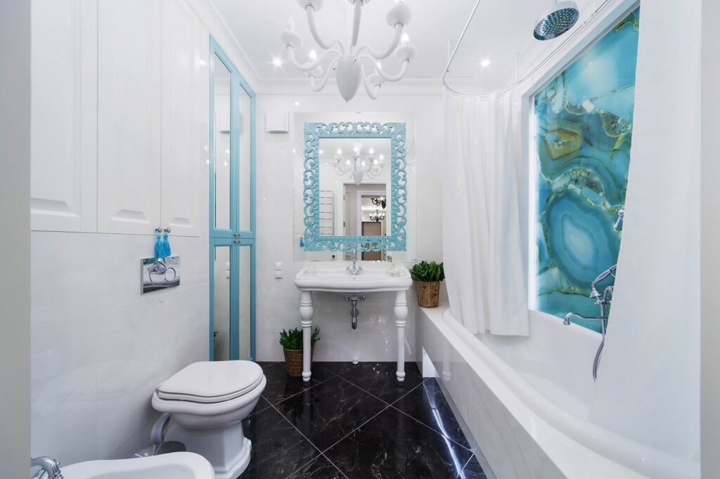 The bathroom in turquoise color