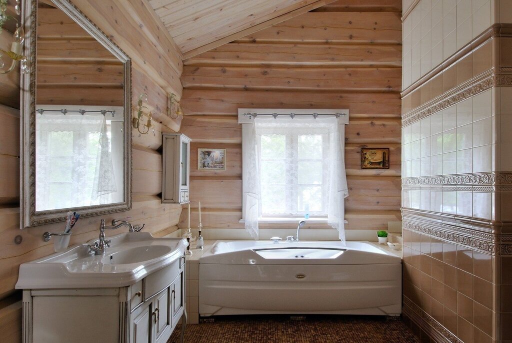 The bathroom in the log house