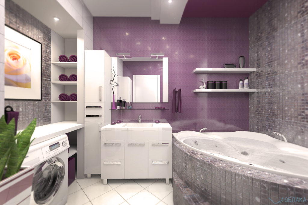 A bathroom in purple tones