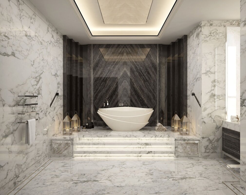 A marble-style bathroom