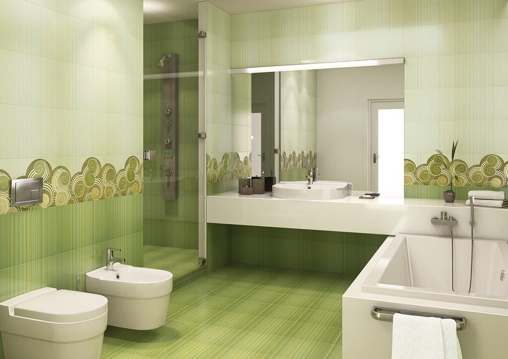 A bathroom in olive color