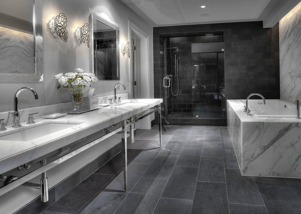 The bathroom in gray color