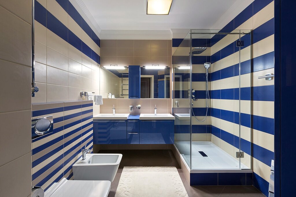 The bathroom in blue color