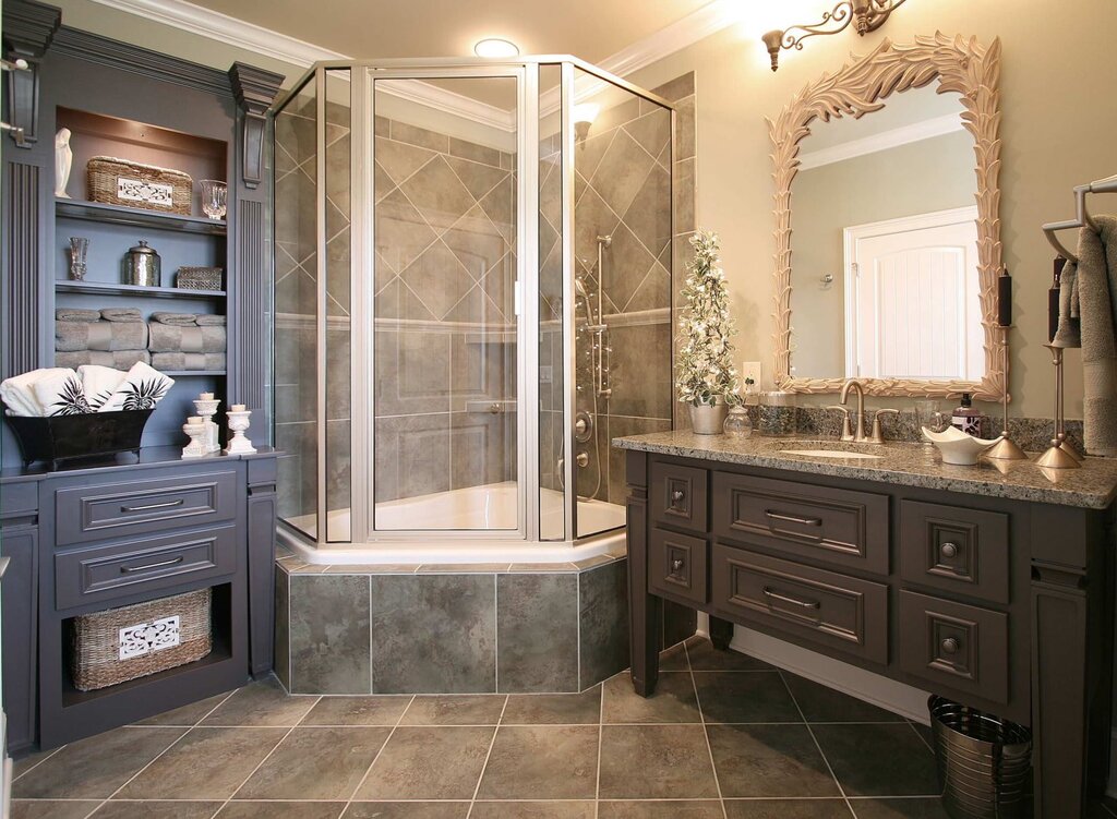 A bathroom in Provence style with a shower